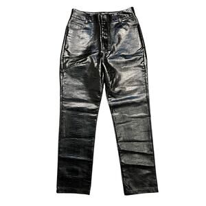 Boii Studios Black Alligator Faux Leather High Rise Straight Leg Pant Women XL